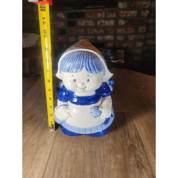 Vintage Ceramic Dutch Girl Cookie Jar Hand-Painted Blue & White Kitchen Decor - Picture 7 of 9